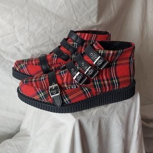 T.U.K Red Plaid 4 Buckle Pointed Creeper Boot